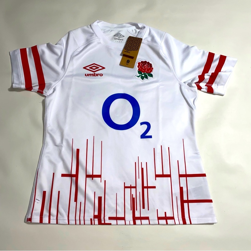 Umbro England RFU Women's Short Sleeve White Home Rugby Jersey Size 10
